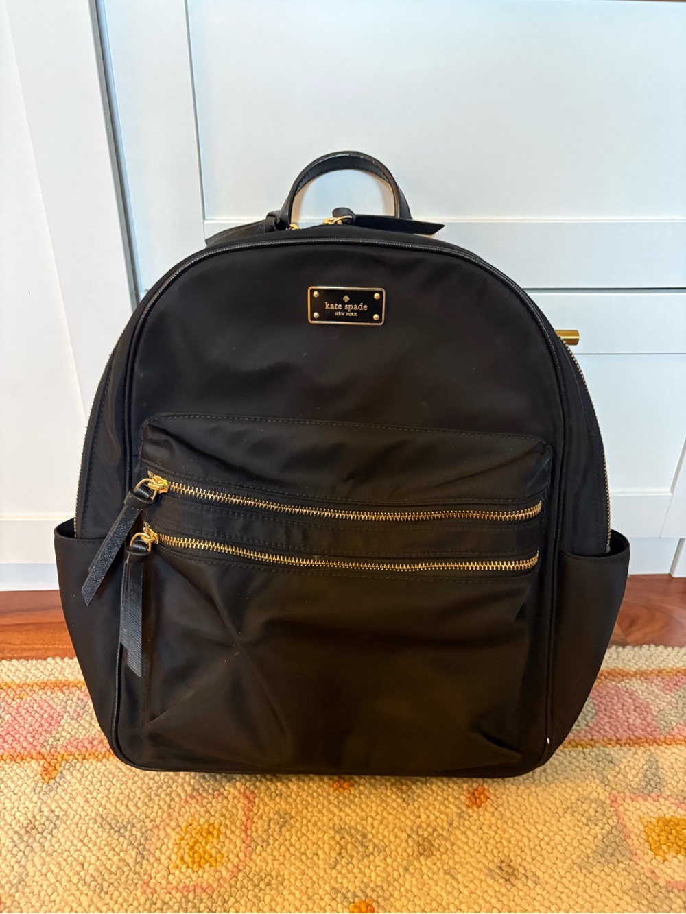 kate spade Black Nylon Backpack with Gold Hardware Accents